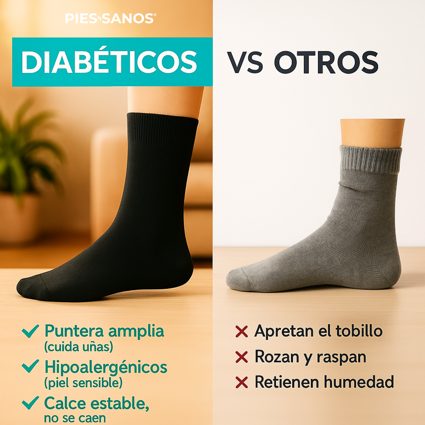 Calcetines Diabéticos de Fibra de Bambú Pies Sanos® | Sin Costuras | Pack 12 Pares