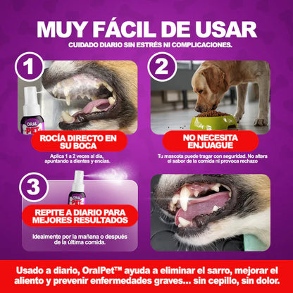 OralPet® spray de Salud Dental Perros y Gatos | 1 + 1 GRATIS
