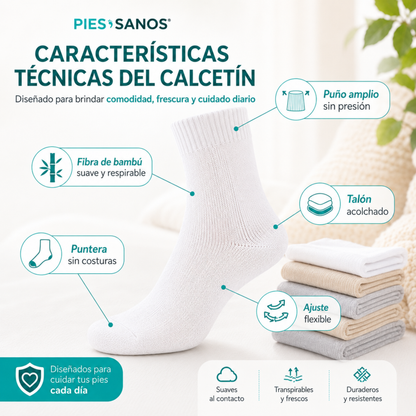 Calcetines Diabéticos de Fibra de Bambú Pies Sanos® | Sin Costuras | Pack 12 Pares