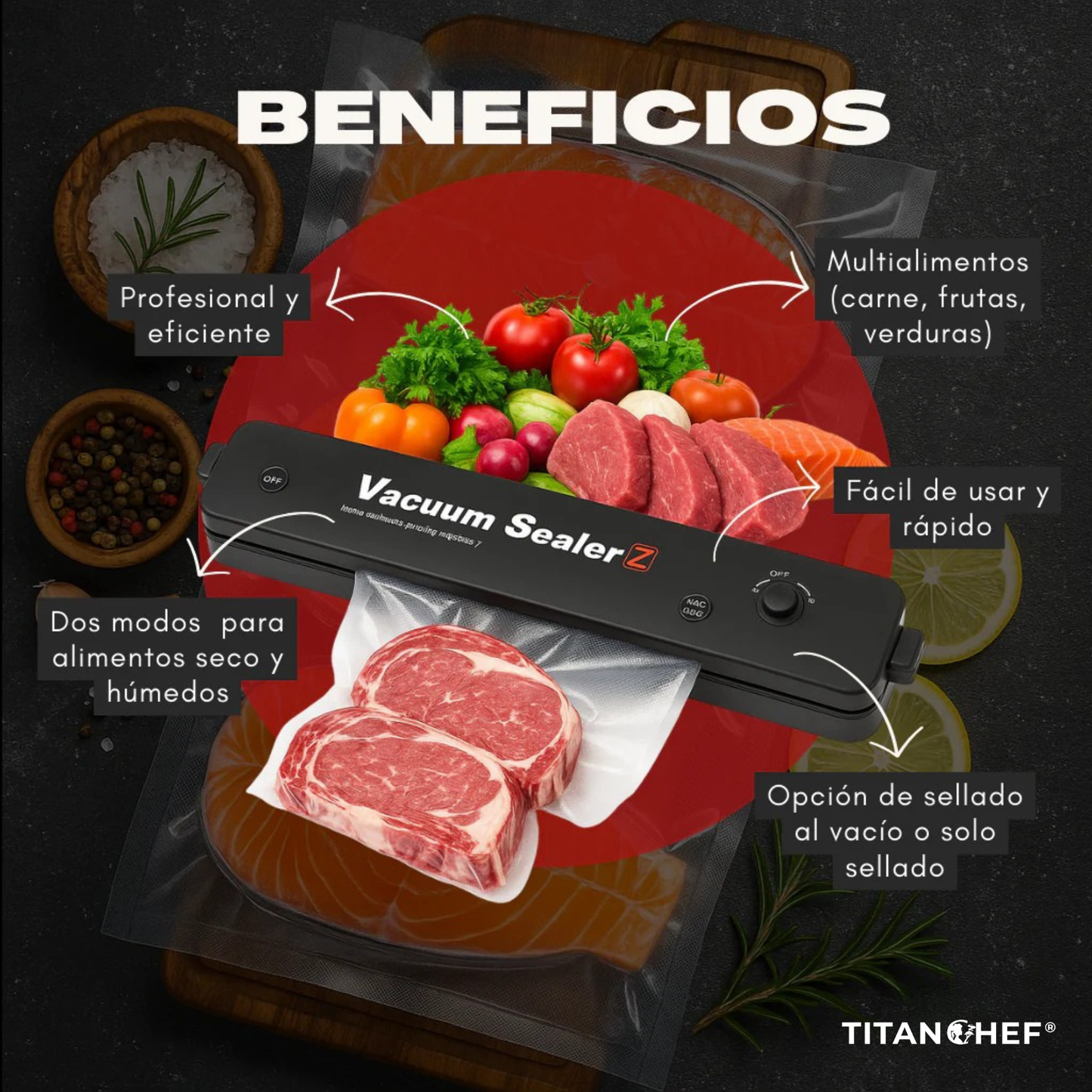 Selladora al Vacío - Titan Chef® Sella, conserva, disfruta
